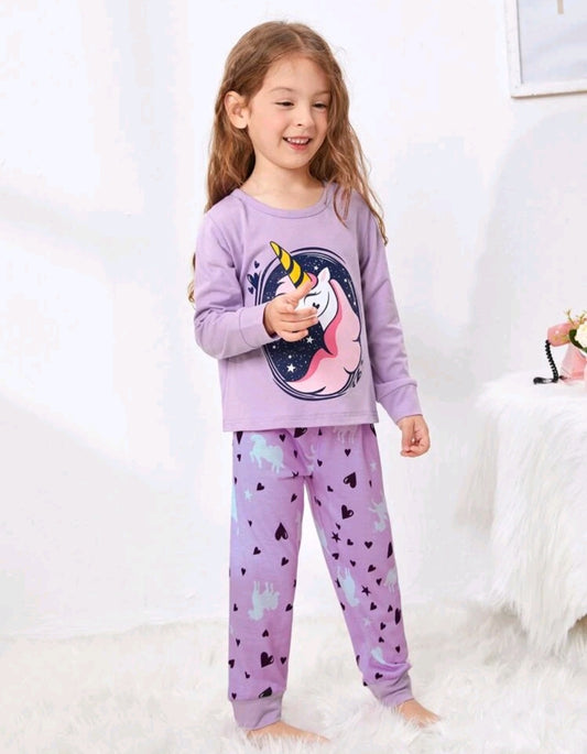 Toddler Girls Unicorn & Heart Print PJ Set