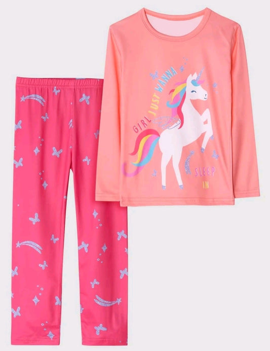 Girls Unicorn & Butterfly Print PJ Set
