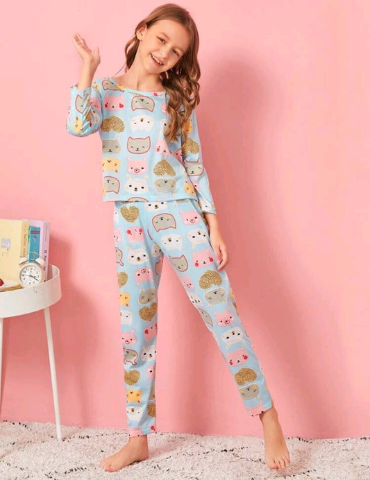 Girls Cartoon Print PJ Set