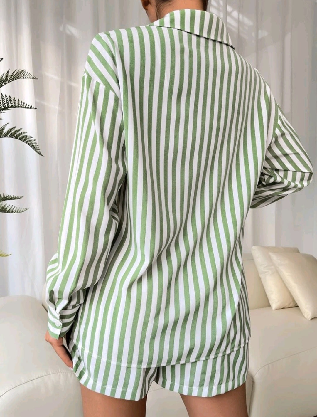 Striped Button Through Blouse & Shorts Set