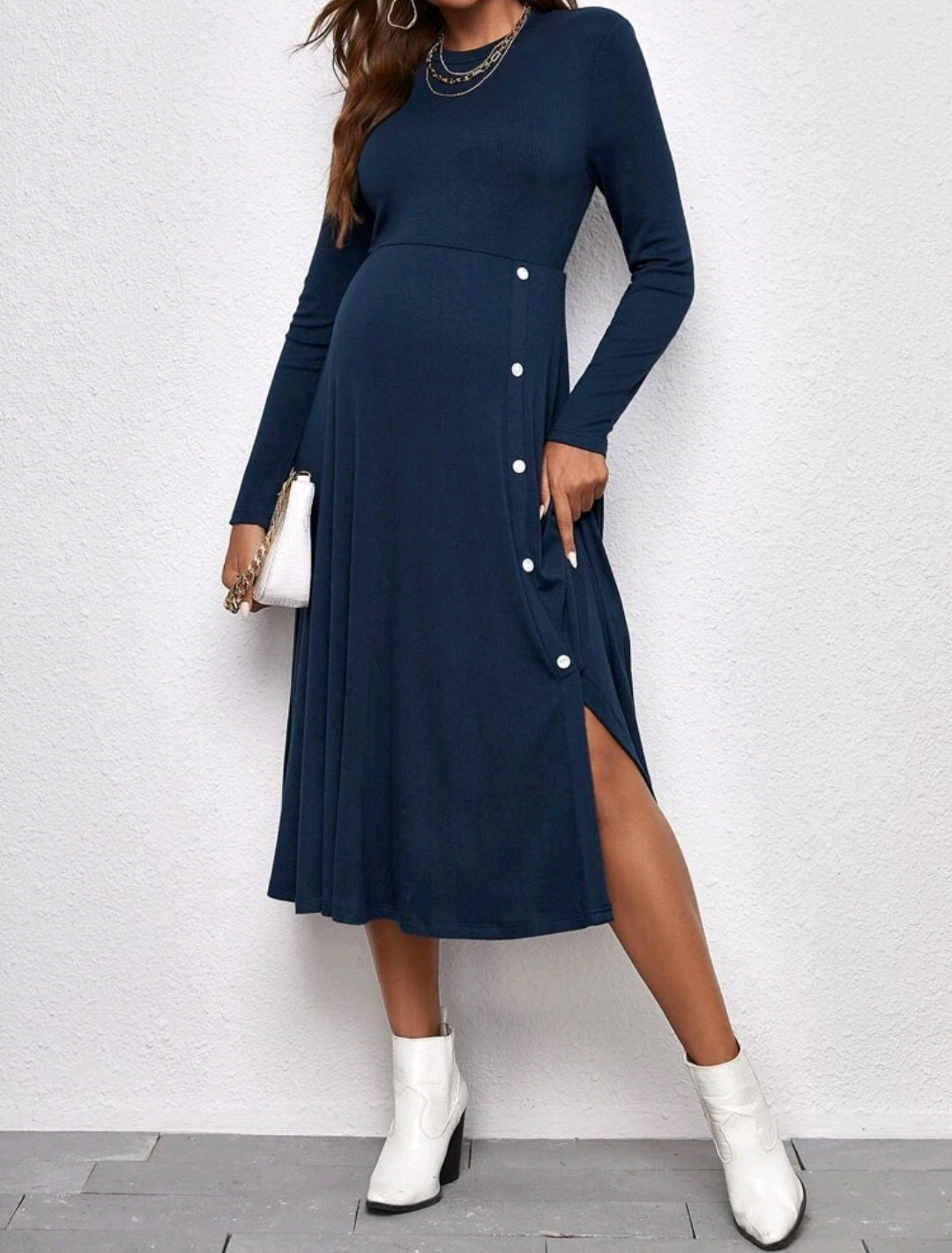 Maternity Solid Button Front Dress