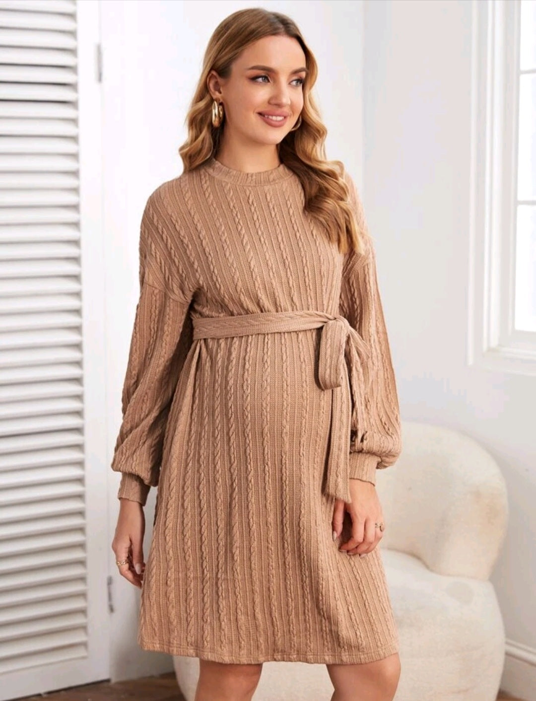 Maternity Drop Shoulder Belted Dress