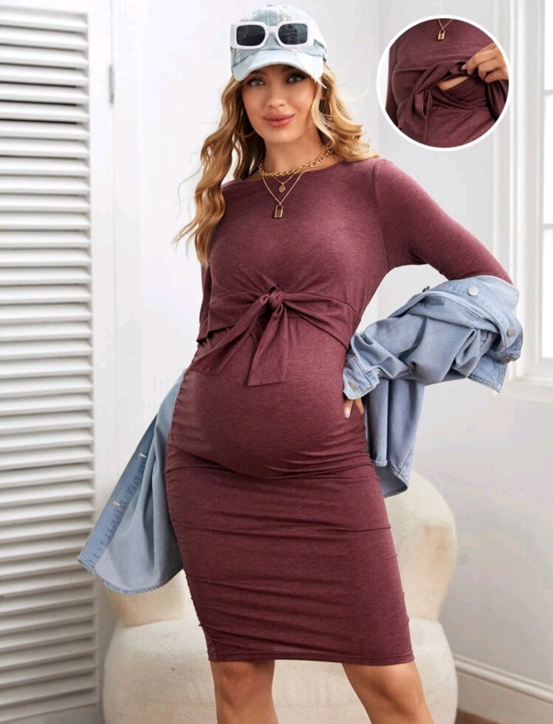 Maternity Tie Front Nursing Bodycon Dress