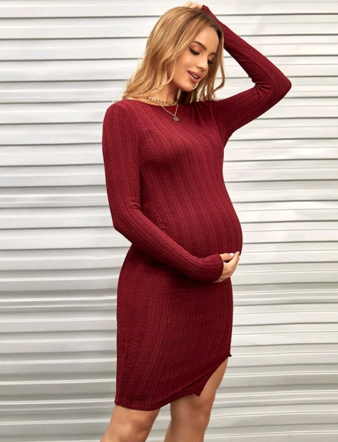 Maternity Split Hem Cable Knit Dress