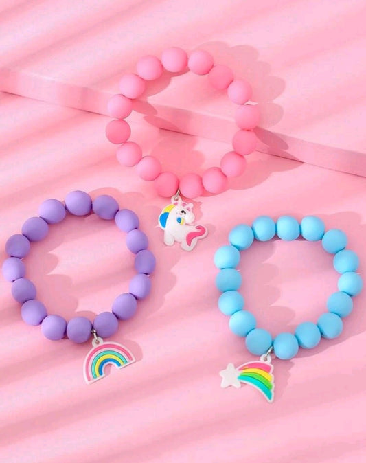 3pcs Toddler Girls Rainbow Charm Beaded Bracelet