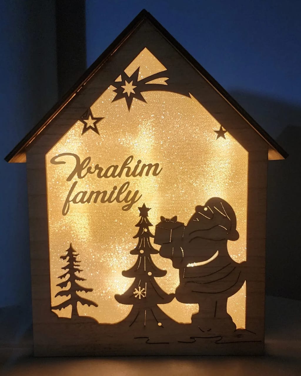 Customized Santa's House Wood with Lights (batteries)