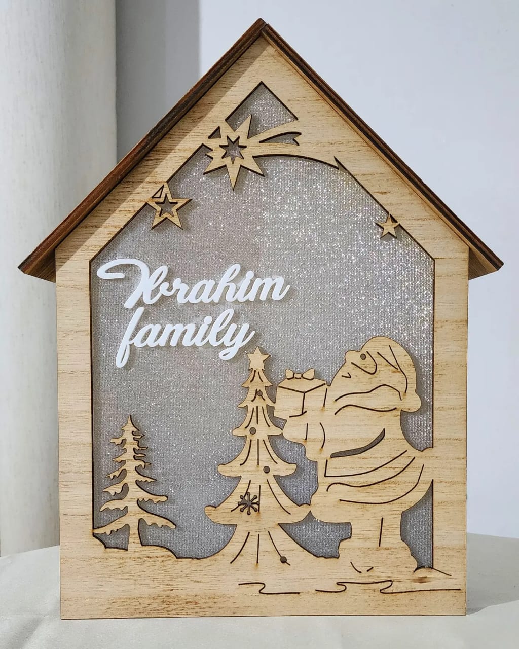 Customized Santa's House Wood with Lights (batteries)